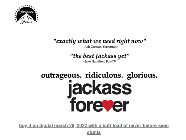 'Jackass Forever' Prnks on Digital March 29, Disc April 19