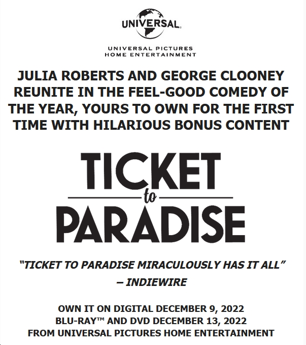 'Ticket to Paradise' Streams Dec. 9, on DVD, Blu-ray Dec. 13