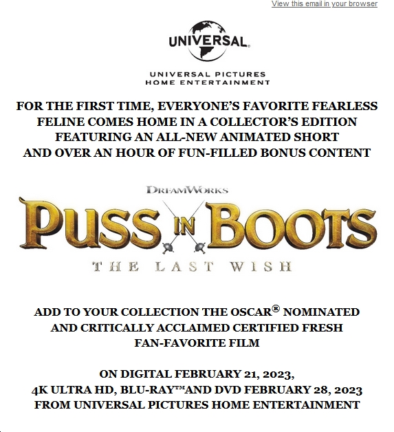 'Puss in Boots' Walks to Digital Feb. 21, Disc Feb. 28