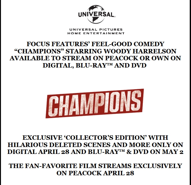 'Champions' Ready for Digital and Streaming on Peacock April 28; On Disc May 2
