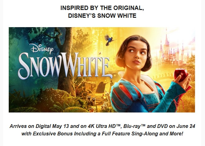 Disney Live Action 'Snow White' Cavorts to Digital, VOD May 13; On 4K UHD, Blu-ray and DVD June 24