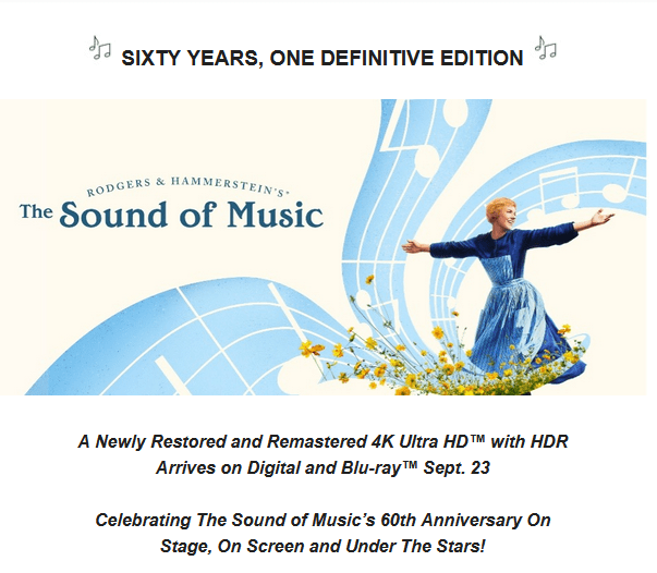 Fox/Disney Celebrates 'The Sound of Music’s' 60th Anniversary With 4K UHD Release Sept. 23