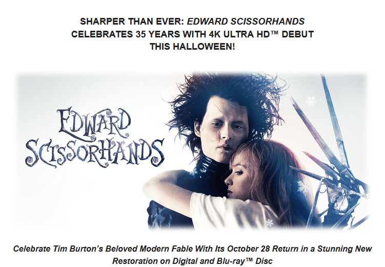 'Edward Scissorhands' Streams, Gets 4K UHD Treatment on 35th Anniversary Oct. 28